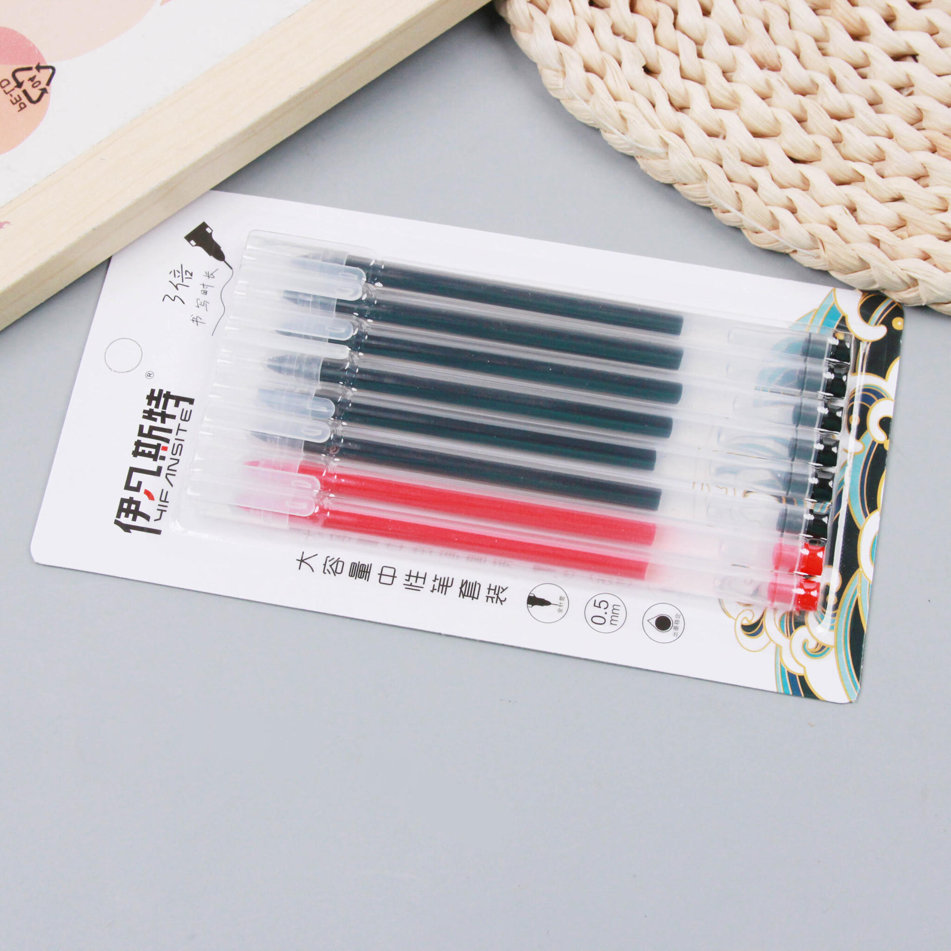 Bút gel dung lượng lớn (2 đỏ 6 đen) 232 1