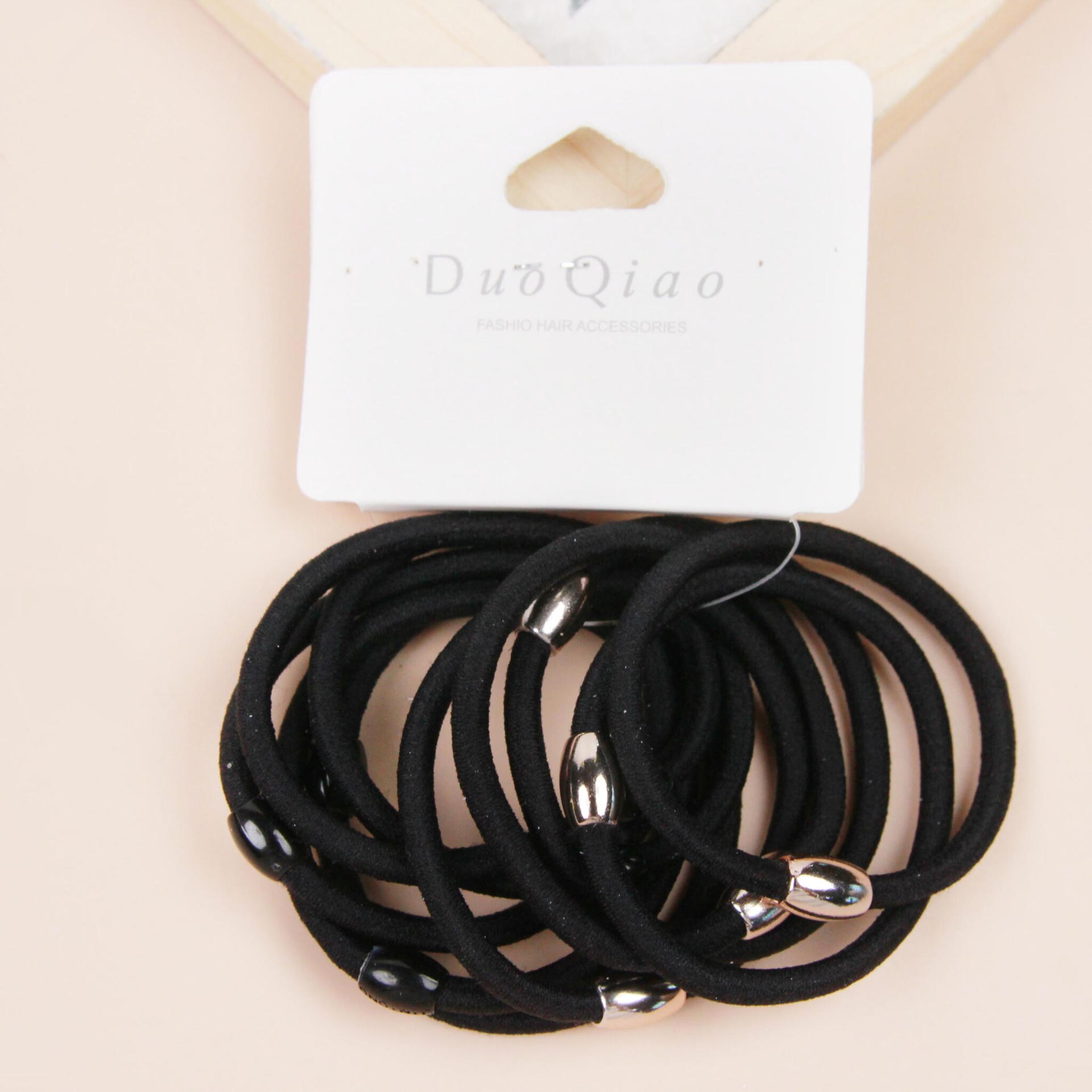 Bộ 10 dây buộc tóc màu đen hạt vàng HA4012700137 1 Bộ 10 dây buộc tóc màu đen hạt vàng HA4012700137